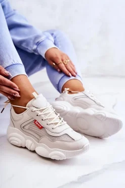 Sale Boto Damskie Sneakersy Buty Sportowe Z Siateczką Beżowe Sallis