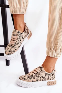 Damskie Boto Damskie Sneakersy Buty Sportowe W Print Beżowe Awersa