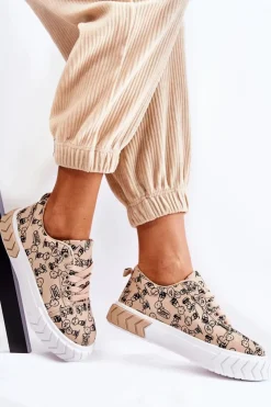 Damskie Boto Damskie Sneakersy Buty Sportowe W Print Beżowe Awersa