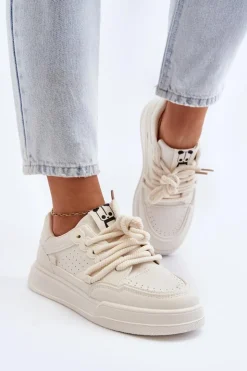 Damskie Boto Damskie Sneakersy Eko Skórzane Beżowe Avanalis