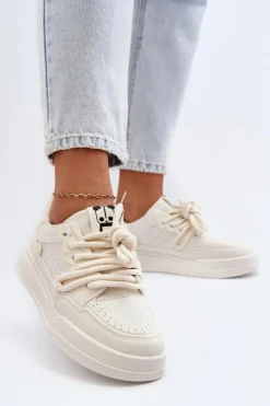 Damskie Boto Damskie Sneakersy Eko Skórzane Beżowe Avanalis