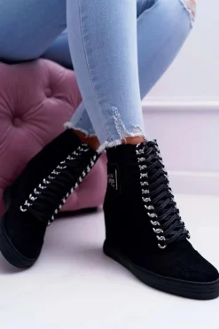 Boto Sneakersy Damskie*Damskie Sneakersy Lu Boo Ażurowe Zamszowe Czarne Clamma