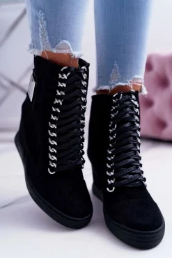 Boto Sneakersy Damskie*Damskie Sneakersy Lu Boo Ażurowe Zamszowe Czarne Clamma