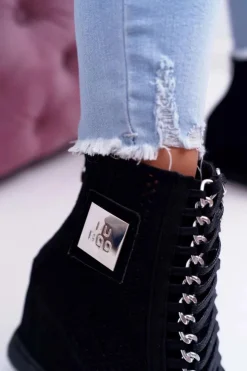 Boto Sneakersy Damskie*Damskie Sneakersy Lu Boo Ażurowe Zamszowe Czarne Clamma