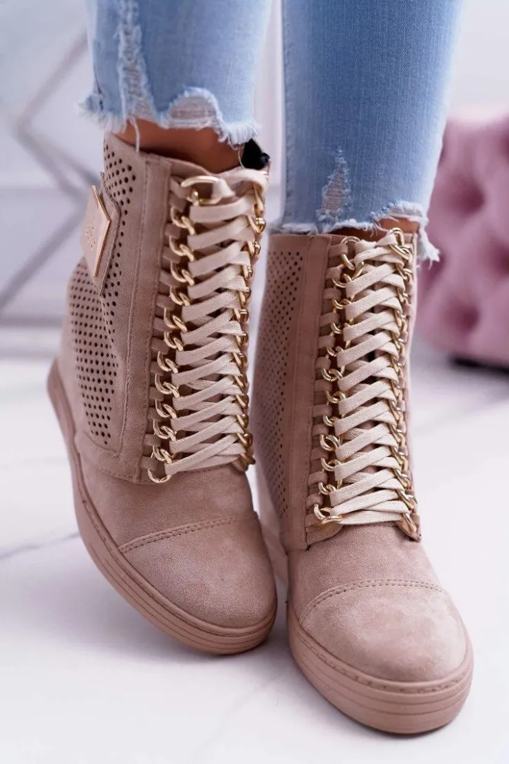 Best Boto Damskie Sneakersy Lu Boo Ażurowe Zamszowe Beżowe Clamma