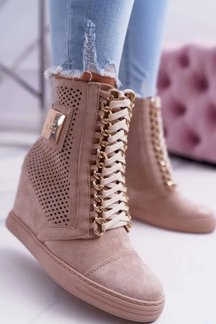 Best Boto Damskie Sneakersy Lu Boo Ażurowe Zamszowe Beżowe Clamma