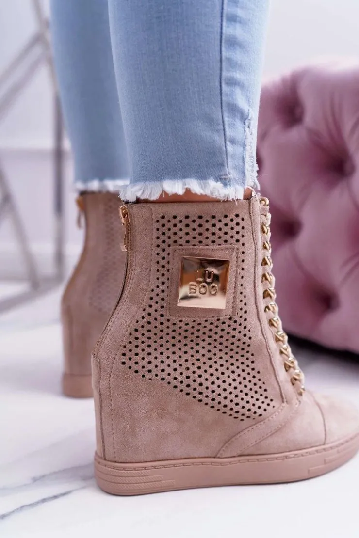 Best Boto Damskie Sneakersy Lu Boo Ażurowe Zamszowe Beżowe Clamma