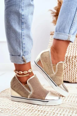 New Boto Damskie Sneakersy Lu Boo z Siateczką Złote Morgono