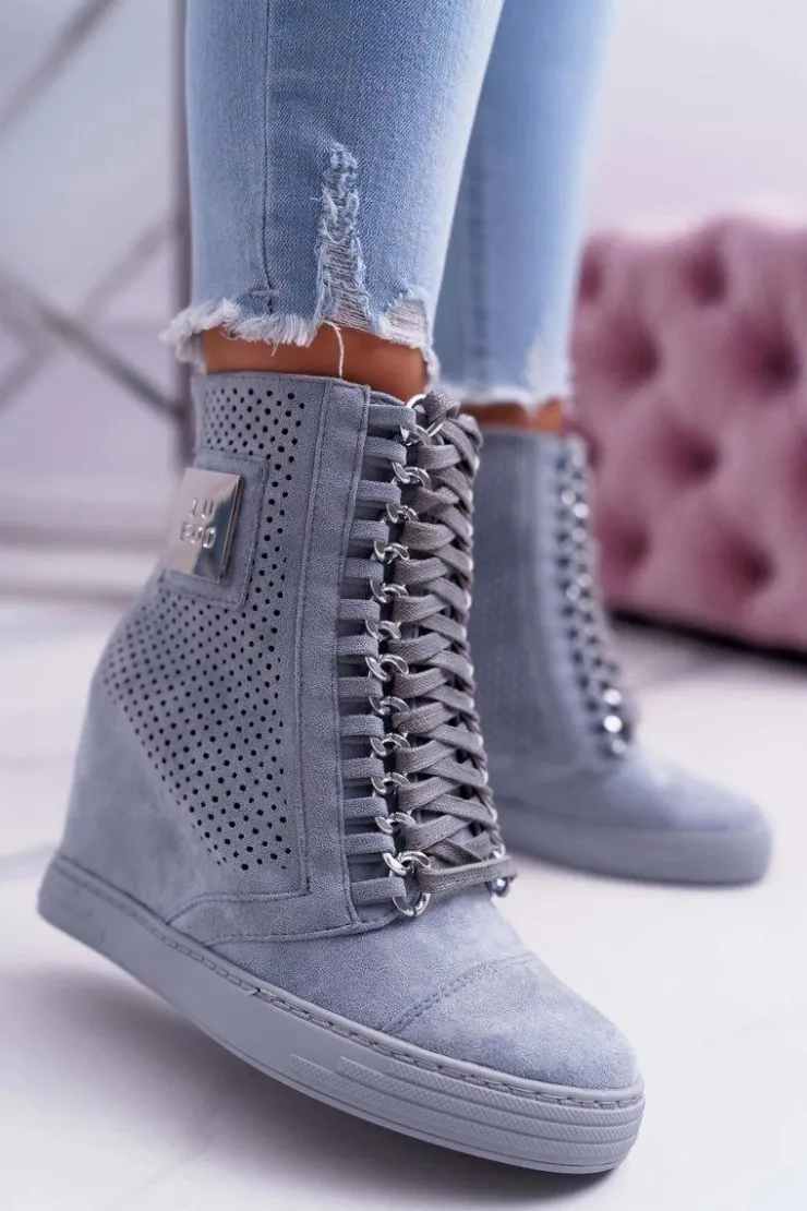 Best Boto Damskie Sneakersy Lu Boo Ażurowe Zamszowe Niebieskie Clamma