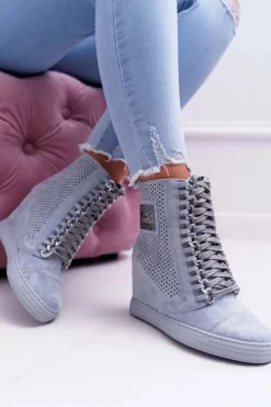 Best Boto Damskie Sneakersy Lu Boo Ażurowe Zamszowe Niebieskie Clamma