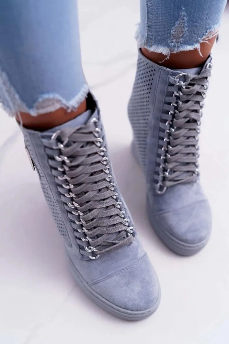 Best Boto Damskie Sneakersy Lu Boo Ażurowe Zamszowe Niebieskie Clamma