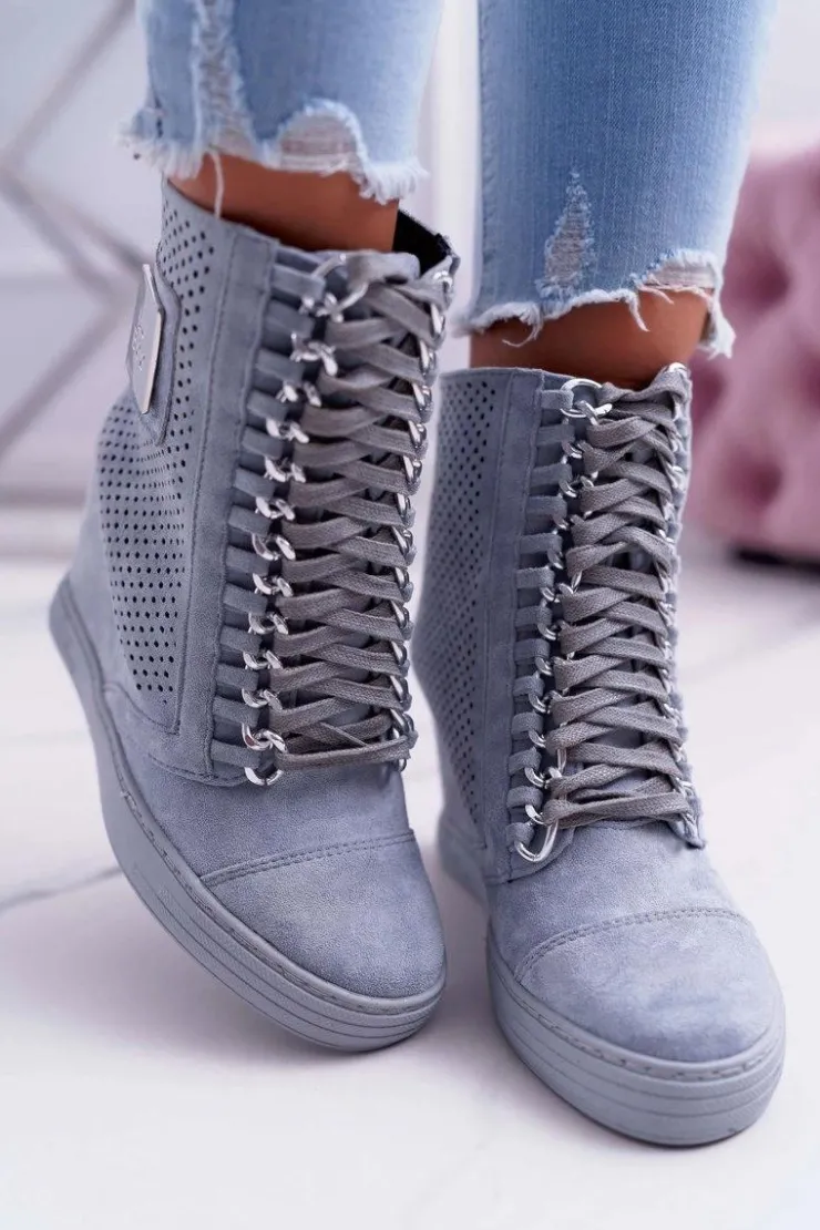 Best Boto Damskie Sneakersy Lu Boo Ażurowe Zamszowe Niebieskie Clamma