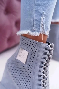 Best Boto Damskie Sneakersy Lu Boo Ażurowe Zamszowe Niebieskie Clamma