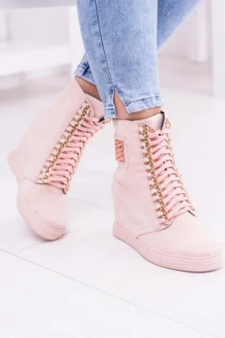 Boto Sneakersy Damskie*Damskie Sneakersy Lu Boo Z Łańcuchami Zamszowe Różowe Monica