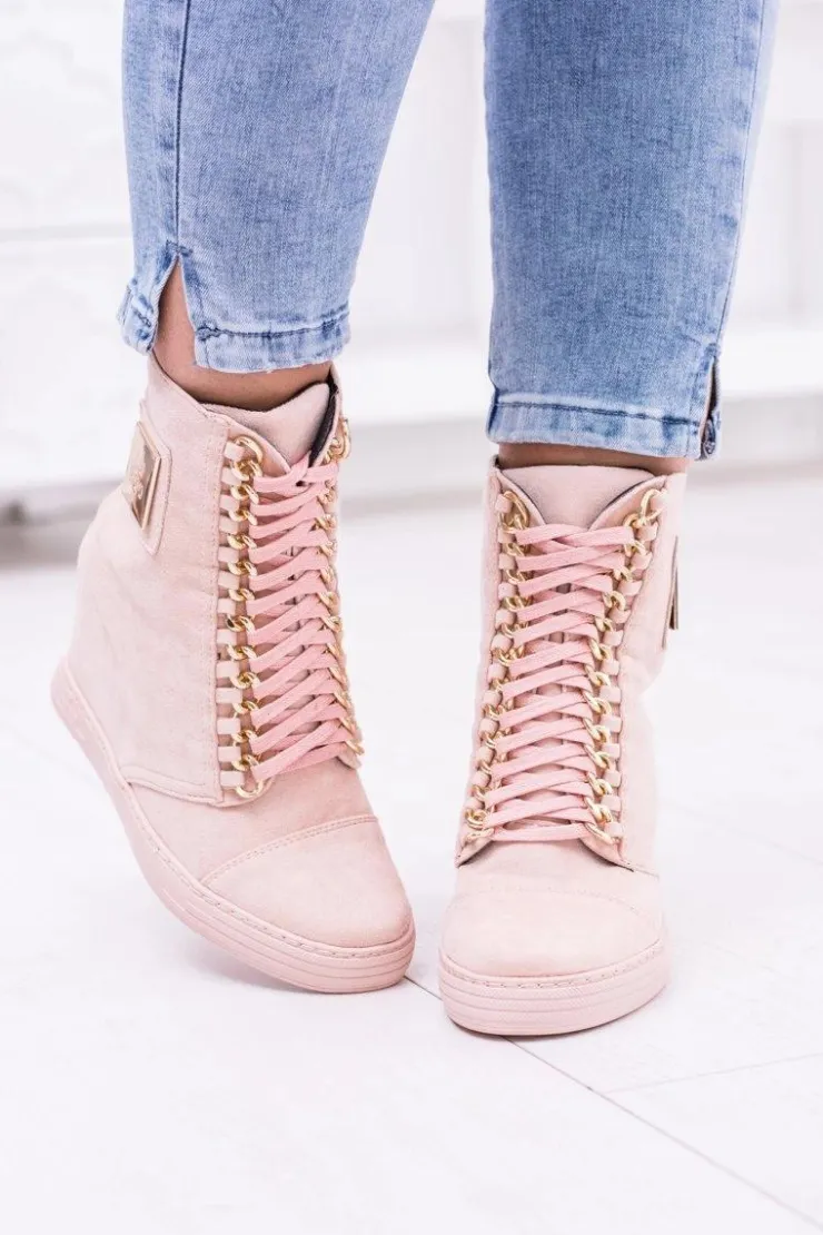 Boto Sneakersy Damskie*Damskie Sneakersy Lu Boo Z Łańcuchami Zamszowe Różowe Monica