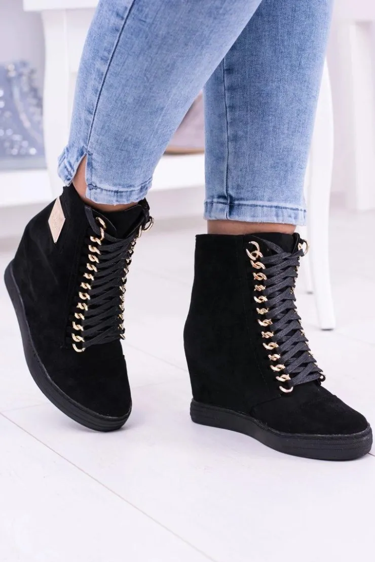 Sale Boto Damskie Sneakersy Lu Boo Z Łańcuchami Zamszowe Czarne Monica