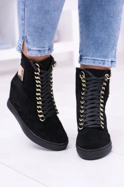 Sale Boto Damskie Sneakersy Lu Boo Z Łańcuchami Zamszowe Czarne Monica