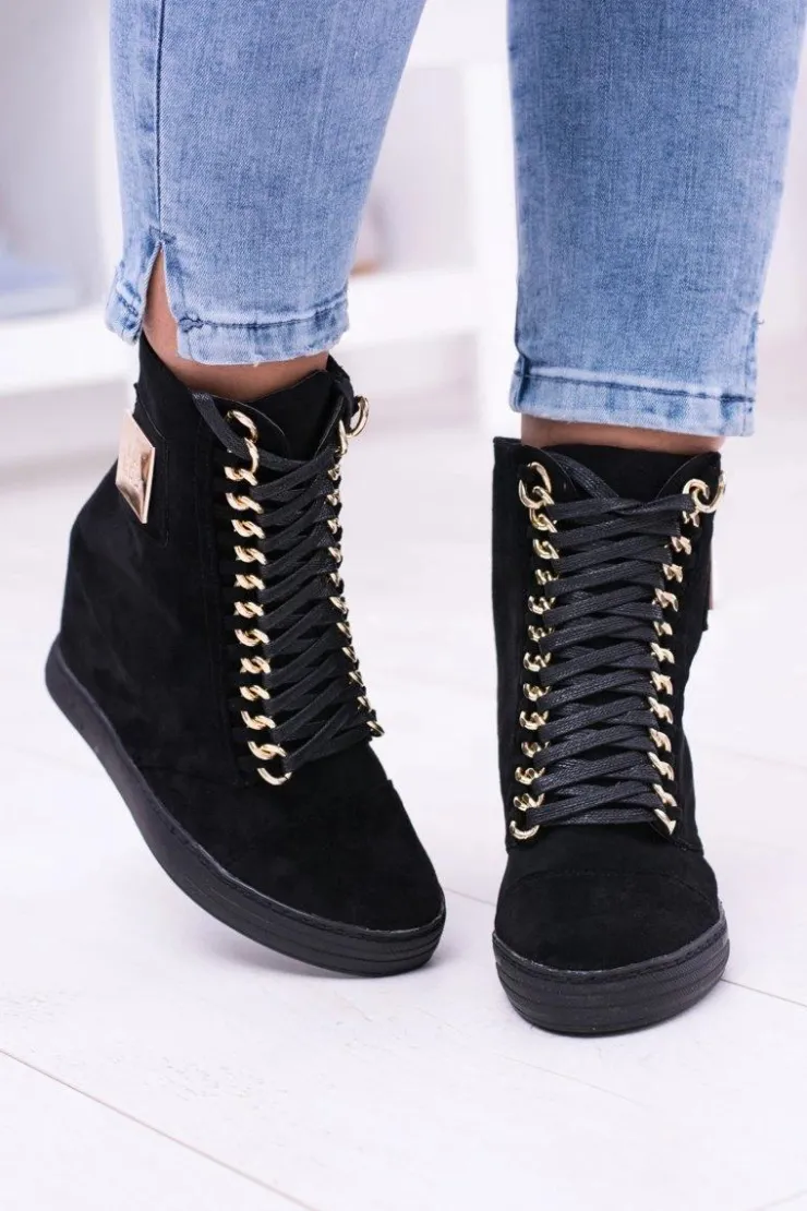 Sale Boto Damskie Sneakersy Lu Boo Z Łańcuchami Zamszowe Czarne Monica