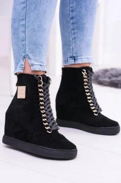 Sale Boto Damskie Sneakersy Lu Boo Z Łańcuchami Zamszowe Czarne Monica