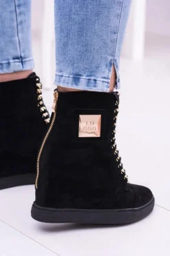 Sale Boto Damskie Sneakersy Lu Boo Z Łańcuchami Zamszowe Czarne Monica