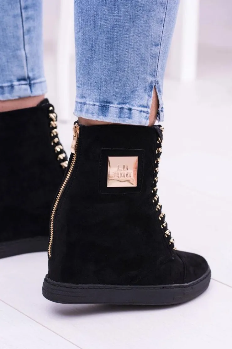 Sale Boto Damskie Sneakersy Lu Boo Z Łańcuchami Zamszowe Czarne Monica