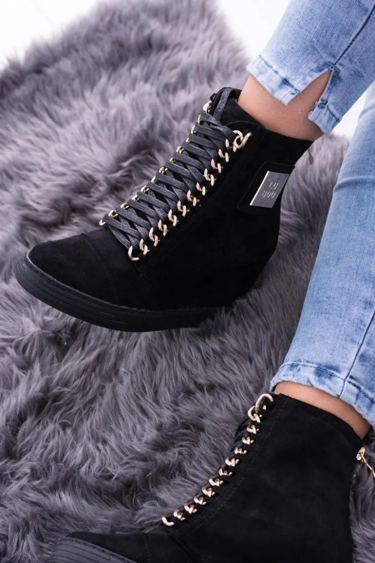 Sale Boto Damskie Sneakersy Lu Boo Z Łańcuchami Zamszowe Czarne Monica