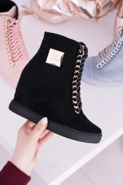 Sale Boto Damskie Sneakersy Lu Boo Z Łańcuchami Zamszowe Czarne Monica