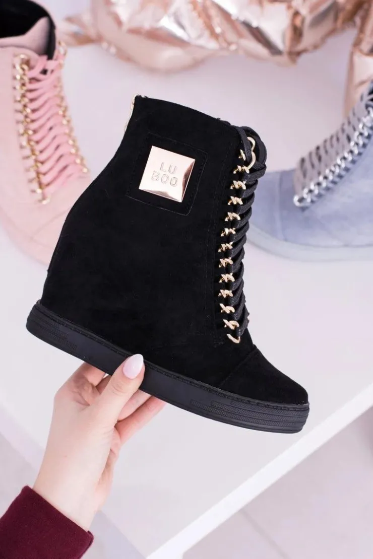 Sale Boto Damskie Sneakersy Lu Boo Z Łańcuchami Zamszowe Czarne Monica