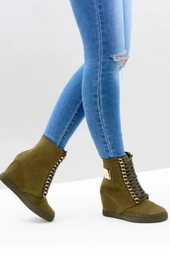 Online Boto Damskie Sneakersy Lu Boo Z Łańcuchami Zamszowe Oliwkowe Monica