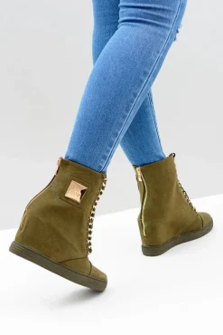 Online Boto Damskie Sneakersy Lu Boo Z Łańcuchami Zamszowe Oliwkowe Monica