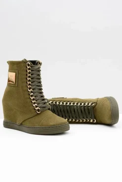 Online Boto Damskie Sneakersy Lu Boo Z Łańcuchami Zamszowe Oliwkowe Monica