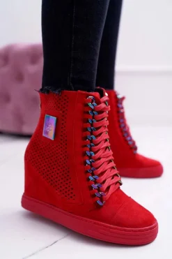 Hot Boto Damskie Sneakersy Lu Boo Ażurowe Zamszowe Czerwone Clamma