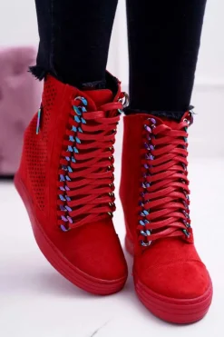Hot Boto Damskie Sneakersy Lu Boo Ażurowe Zamszowe Czerwone Clamma