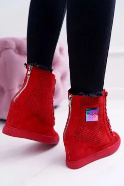 Hot Boto Damskie Sneakersy Lu Boo Ażurowe Zamszowe Czerwone Clamma