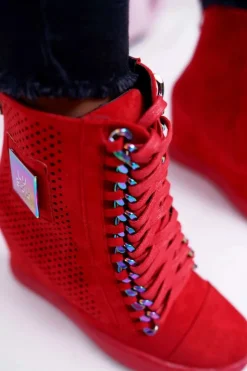 Hot Boto Damskie Sneakersy Lu Boo Ażurowe Zamszowe Czerwone Clamma