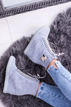 Clearance Boto Damskie Sneakersy Lu Boo Z Łańcuchami Zamszowe Niebieskie Monica