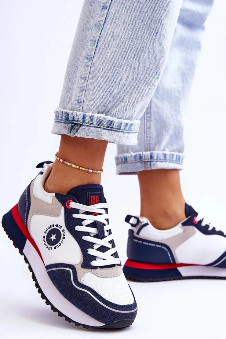 Damskie Big Star Shoes Damskie Sneakersy Memory Foam System Big Star LL274538 Biało-Granatowe