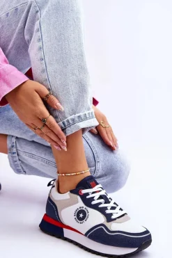 Damskie Big Star Shoes Damskie Sneakersy Memory Foam System Big Star LL274538 Biało-Granatowe