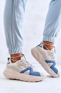 Damskie Big Star Shoes Damskie Sneakersy Memory Foam Big Star JJ274600 Beżowo-Niebieskie