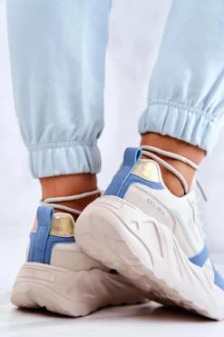 Damskie Big Star Shoes Damskie Sneakersy Memory Foam Big Star JJ274600 Beżowo-Niebieskie