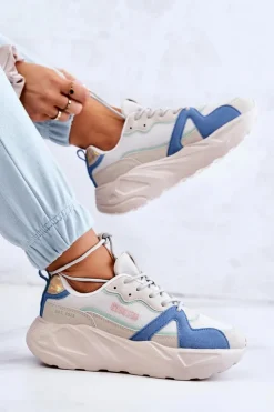 Damskie Big Star Shoes Damskie Sneakersy Memory Foam Big Star JJ274600 Beżowo-Niebieskie