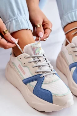 Damskie Big Star Shoes Damskie Sneakersy Memory Foam Big Star JJ274600 Beżowo-Niebieskie