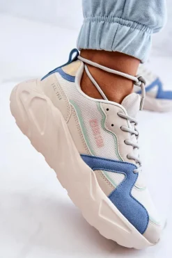 Damskie Big Star Shoes Damskie Sneakersy Memory Foam Big Star JJ274600 Beżowo-Niebieskie