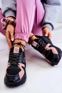 Big Star Shoes Buty Sportowe Big Star|Sneakersy Damskie*Damskie Sneakersy Memory Foam Big Star JJ274599 Czarno-Różowe