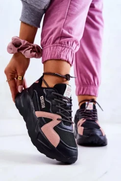 Big Star Shoes Buty Sportowe Big Star|Sneakersy Damskie*Damskie Sneakersy Memory Foam Big Star JJ274599 Czarno-Różowe