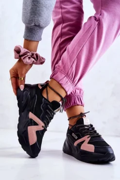 Big Star Shoes Buty Sportowe Big Star|Sneakersy Damskie*Damskie Sneakersy Memory Foam Big Star JJ274599 Czarno-Różowe