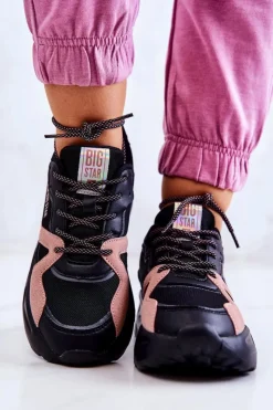 Big Star Shoes Buty Sportowe Big Star|Sneakersy Damskie*Damskie Sneakersy Memory Foam Big Star JJ274599 Czarno-Różowe