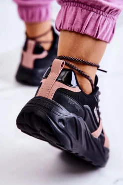 Big Star Shoes Buty Sportowe Big Star|Sneakersy Damskie*Damskie Sneakersy Memory Foam Big Star JJ274599 Czarno-Różowe