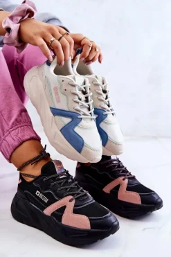 Big Star Shoes Buty Sportowe Big Star|Sneakersy Damskie*Damskie Sneakersy Memory Foam Big Star JJ274599 Czarno-Różowe