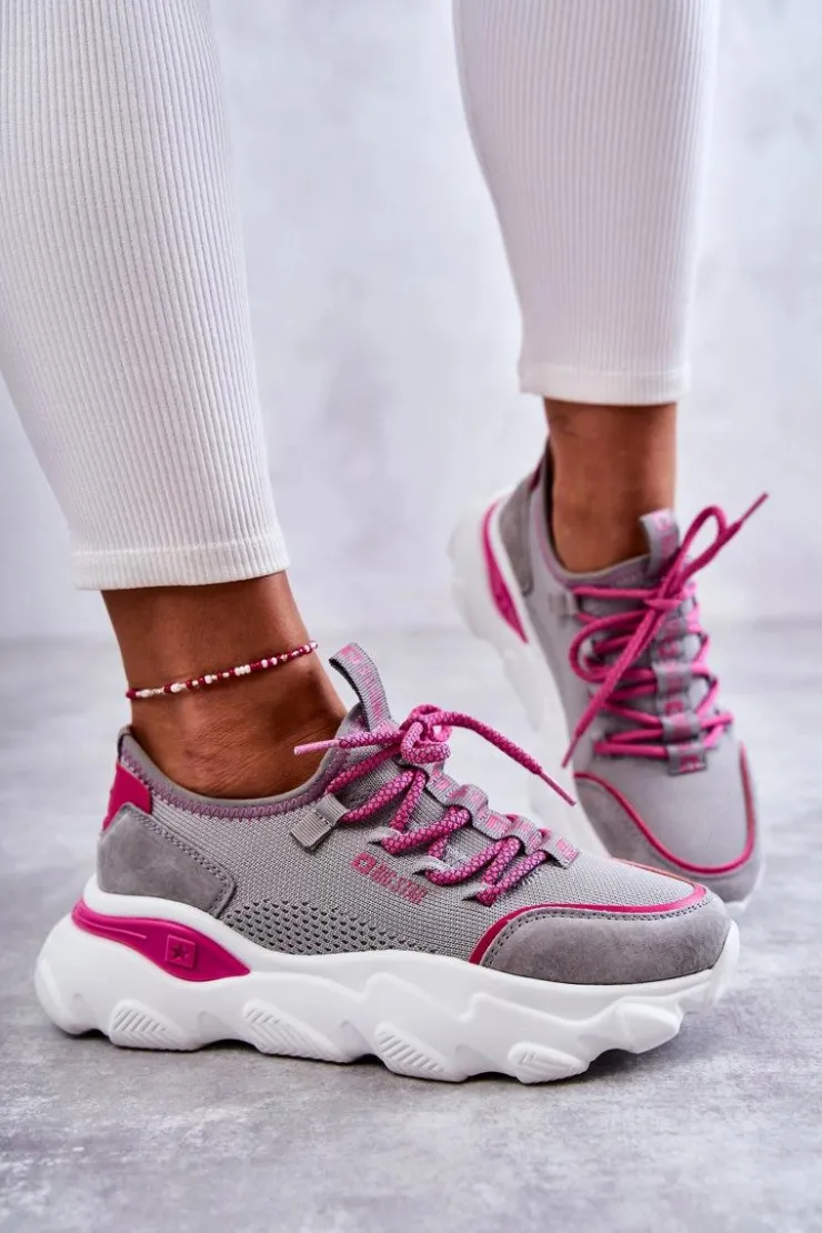 Big Star Shoes Buty Sportowe Big Star|Sneakersy Damskie*Damskie Sneakersy Memory Foam System Big Star KK274030 Szare